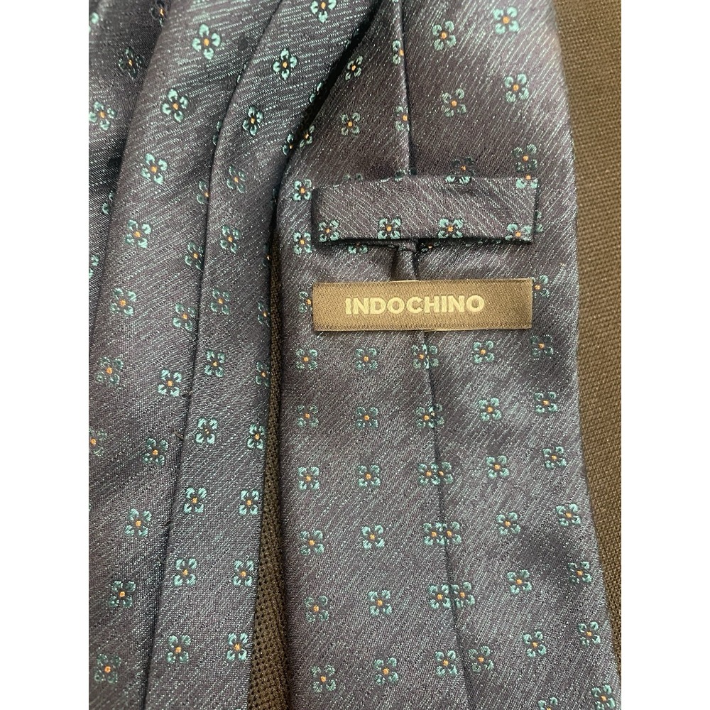 Indochino Navy W/ Green Men's Silk Tie Made In Italy 100% Silk Necktie
